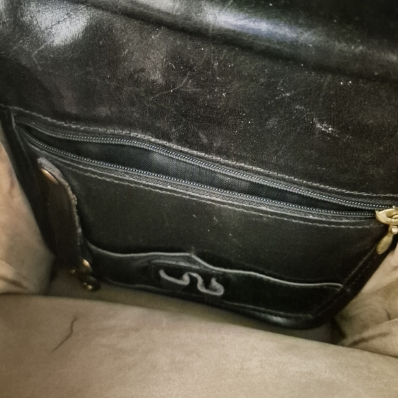 Vtg Brahmin Two-toned Black and Brown Leather Crossbody Bag Croc Embossed - Picture 7 of 13